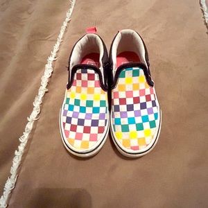 Vans Multi Colored Checkered Girls Size 12 Slip-ins in good condition!